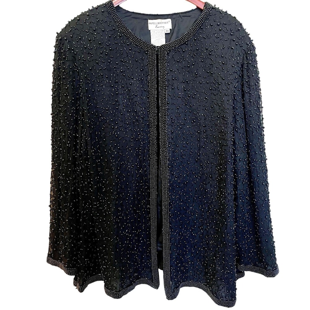 VTG Black beaded jacket Women's 3x Elegant Formal Party papell boutique evening